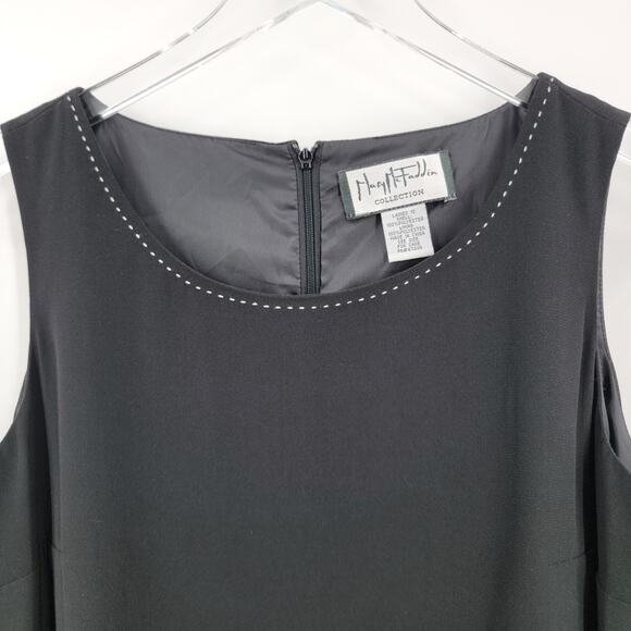 Mary McFadden Dress Womens 12 Black Sheath Lined White Stitch Neckline - Picture 11 of 14